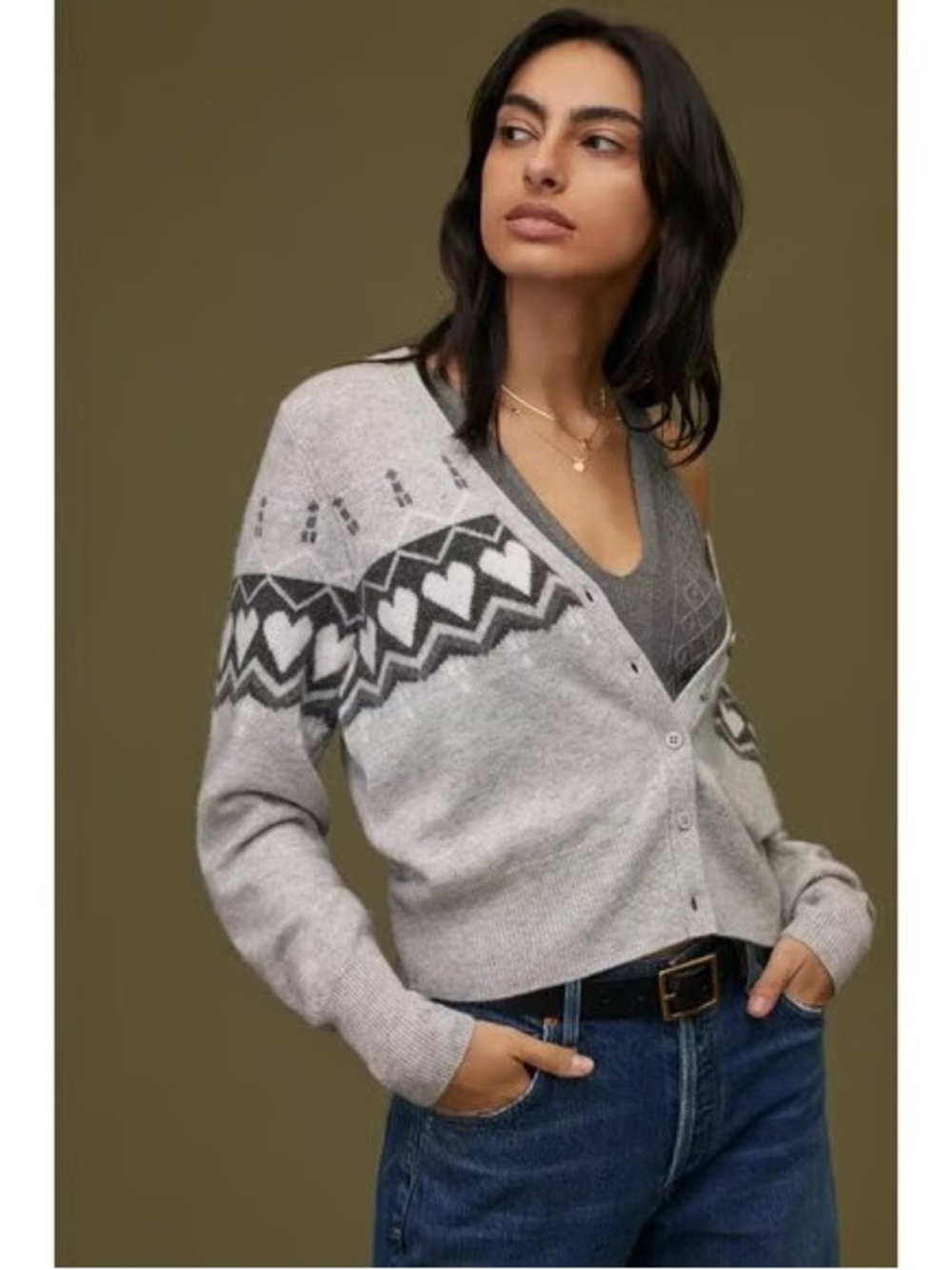 Anthropologie White + Warren Hearts Cashmere Cardigan in Gray sz M